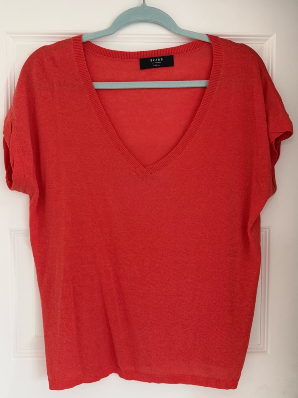 V-Neck Short Sleeve Top in Coral